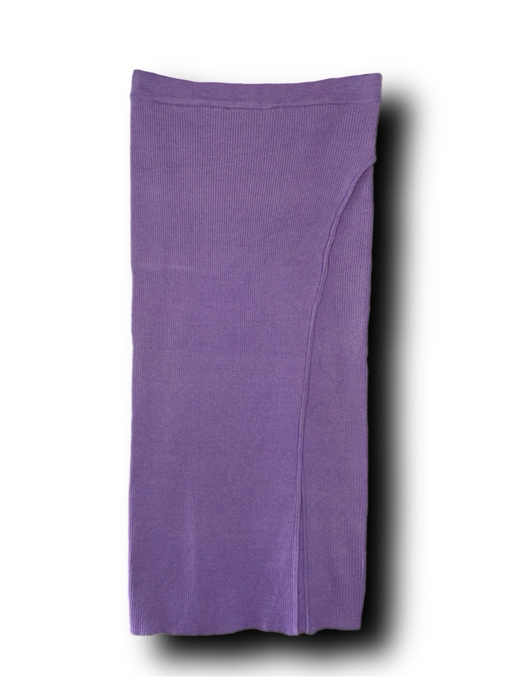 Purple Ribbed Knit Midi Skirt with Side Slit by Molly Green